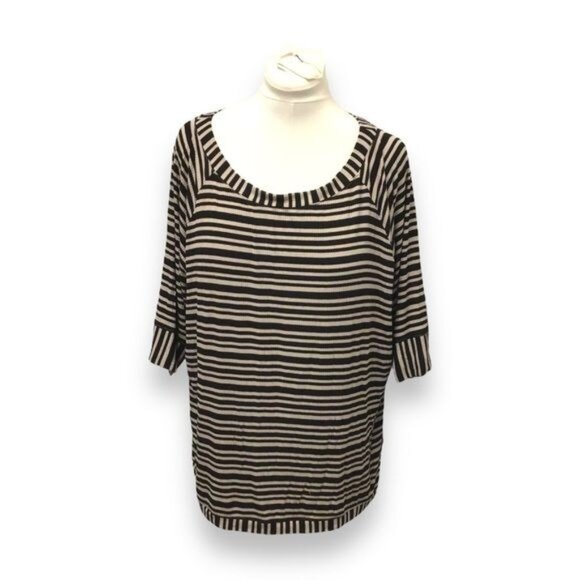 Cato Women’s Half Sleeve Scoop Neck Stripe Knit Tunic, Black/Tan, size 22/24W - Picture 1 of 8